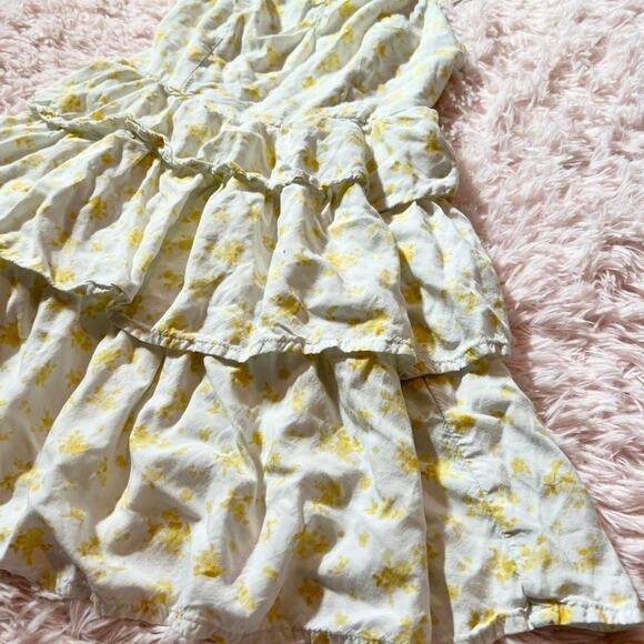Yellow Floral Babydoll Tiered Ruffle Cottage Core Coquette Airy Summer Dress - Picture 4 of 6